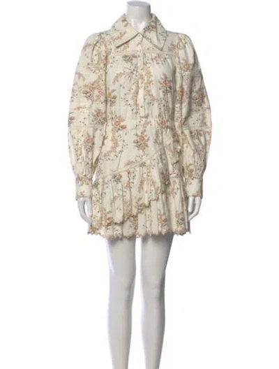 Pre-owned Loveshackfancy Floral Print Mini Dress In Neutral