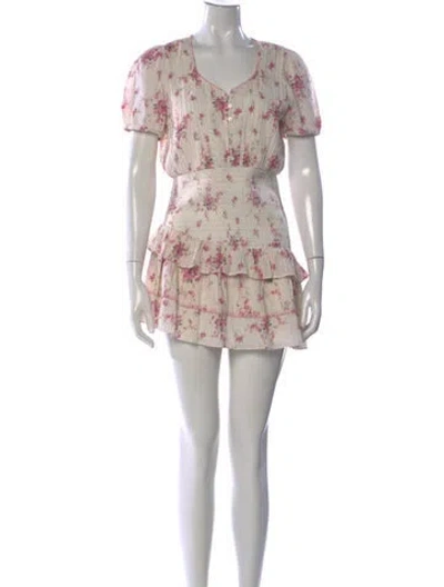 Pre-owned Loveshackfancy Floral Print Mini Dress In Neutral