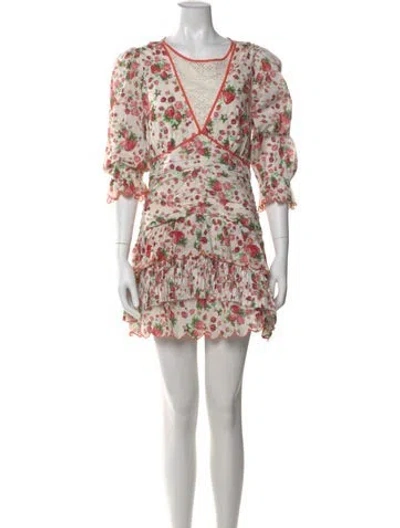 Pre-owned Loveshackfancy Floral Print Mini Dress In Neutral