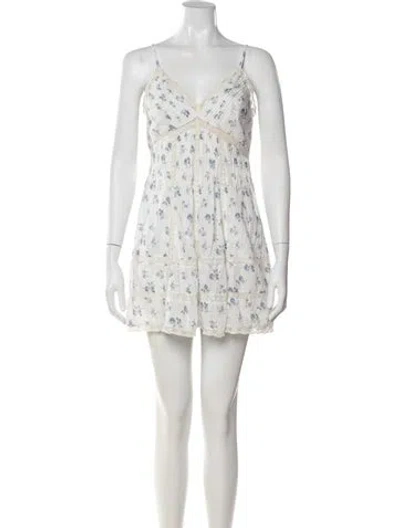 Pre-owned Loveshackfancy Floral Print Mini Dress In Neutral