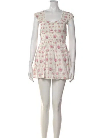 Pre-owned Loveshackfancy Floral Print Mini Dress In Neutral