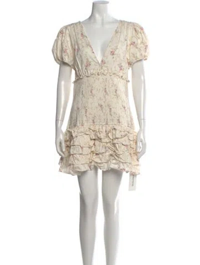 Pre-owned Loveshackfancy Floral Print Mini Dress In Neutral