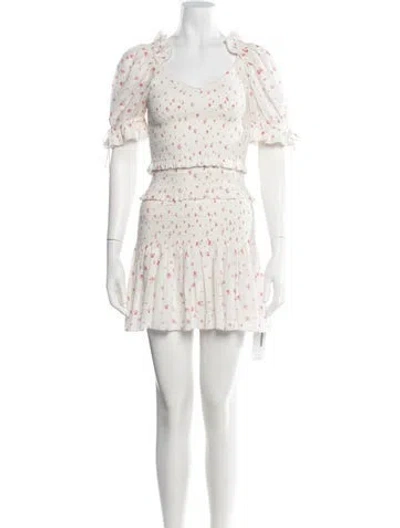 Pre-owned Loveshackfancy Floral Print Mini Dress In Neutral