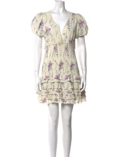 Pre-owned Loveshackfancy Floral Print Mini Dress In Neutral