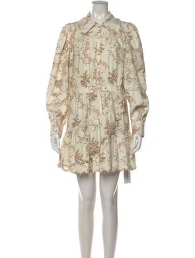 Pre-owned Loveshackfancy Floral Print Mini Dress In Neutral