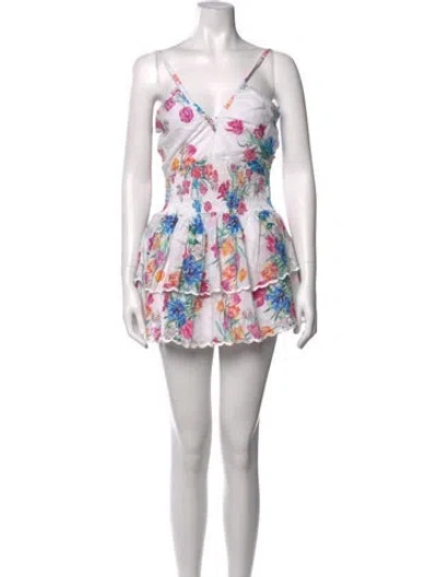Pre-owned Loveshackfancy Floral Print Mini Dress In Neutral
