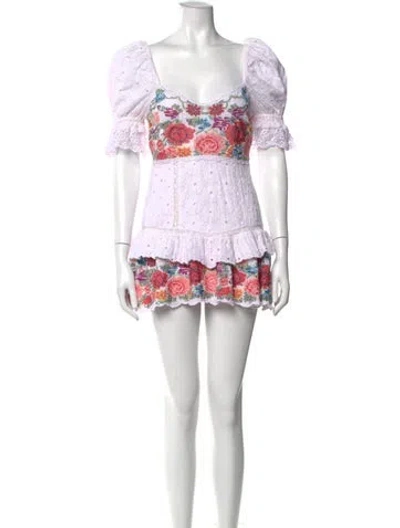 Pre-owned Loveshackfancy Floral Print Mini Dress In Neutral