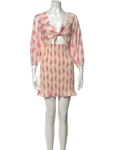 Pre-owned Loveshackfancy Floral Print Mini Dress In Neutral