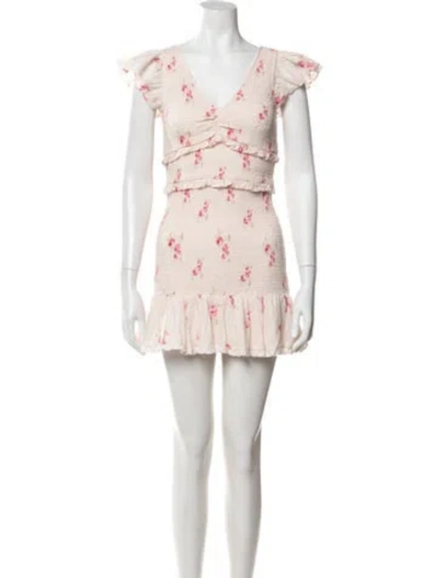 Pre-owned Loveshackfancy Floral Print Mini Dress In Neutral