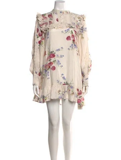 Pre-owned Loveshackfancy Floral Print Mini Dress In Neutral