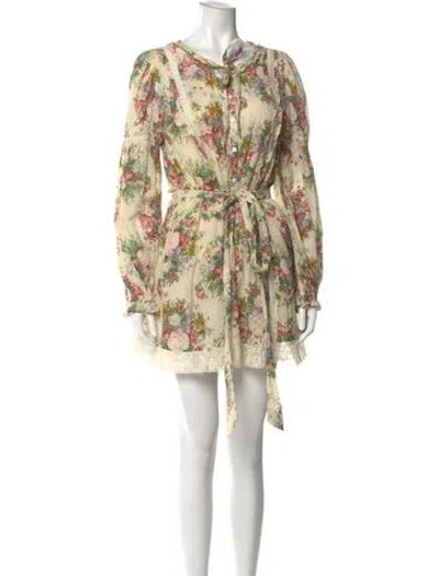 Pre-owned Loveshackfancy Floral Print Mini Dress In Neutral