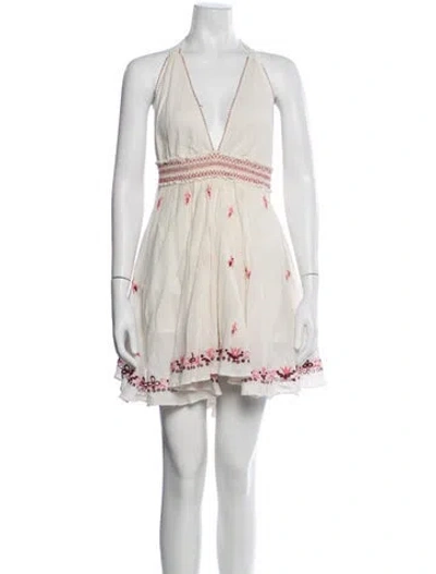 Pre-owned Loveshackfancy Floral Print Mini Dress In Neutral