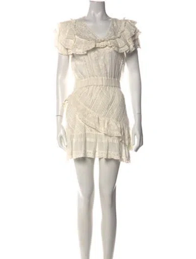 Pre-owned Loveshackfancy Floral Print Mini Dress In Neutral