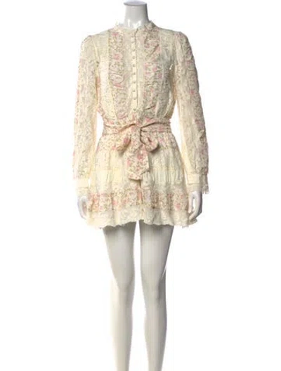 Pre-owned Loveshackfancy Floral Print Mini Dress In Neutral