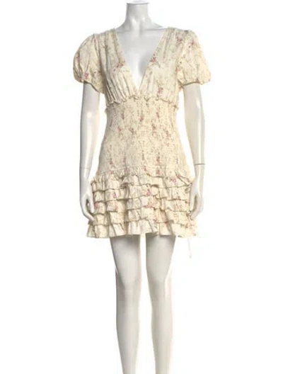 Pre-owned Loveshackfancy Floral Print Mini Dress In Neutral