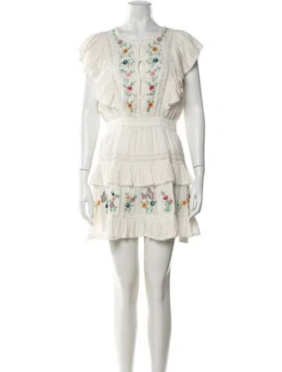 Pre-owned Loveshackfancy Floral Print Mini Dress In Neutral