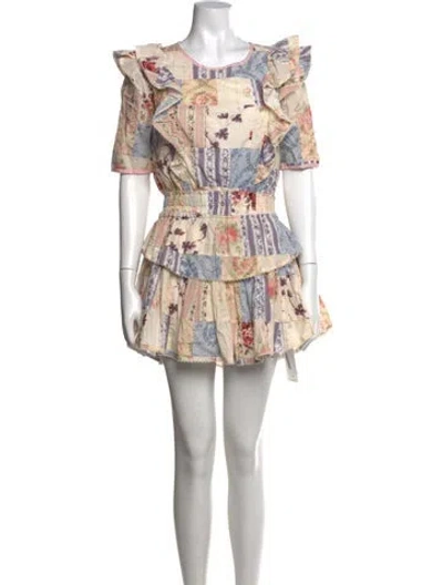 Pre-owned Loveshackfancy Floral Print Mini Dress In Neutral
