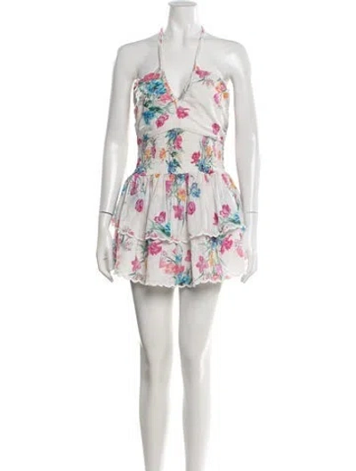 Pre-owned Loveshackfancy Floral Print Mini Dress In Neutral