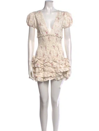 Pre-owned Loveshackfancy Floral Print Mini Dress In Neutral