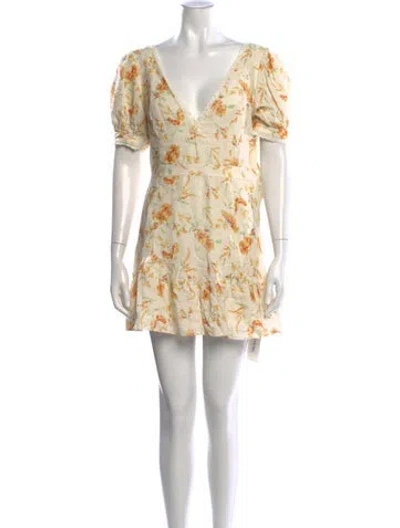 Pre-owned Loveshackfancy Floral Print Mini Dress In Neutral