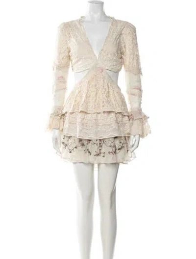 Pre-owned Loveshackfancy Floral Print Mini Dress In Neutral