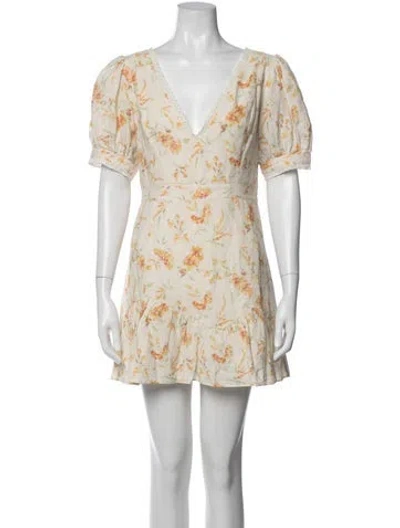 Pre-owned Loveshackfancy Floral Print Mini Dress In Neutral