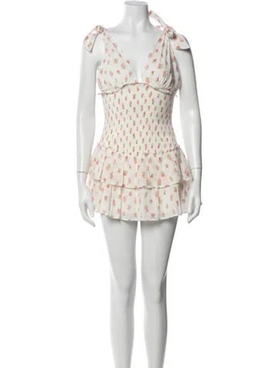 Pre-owned Loveshackfancy Floral Print Mini Dress In Neutral