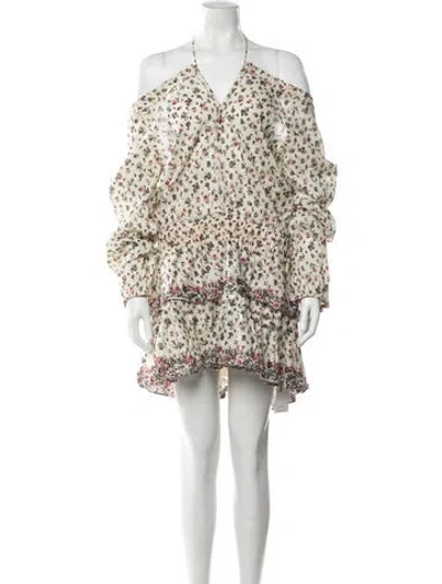 Pre-owned Loveshackfancy Floral Print Mini Dress In Neutral