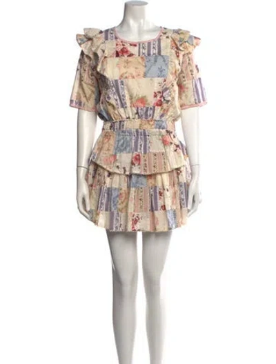 Pre-owned Loveshackfancy Floral Print Mini Dress In Neutrals