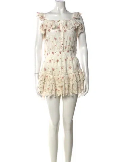 Pre-owned Loveshackfancy Floral Print Mini Dress In Neutrals