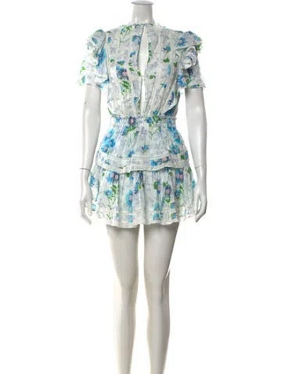 Pre-owned Loveshackfancy Floral Print Mini Dress In Neutrals