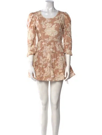 Pre-owned Loveshackfancy Floral Print Mini Dress In Neutrals