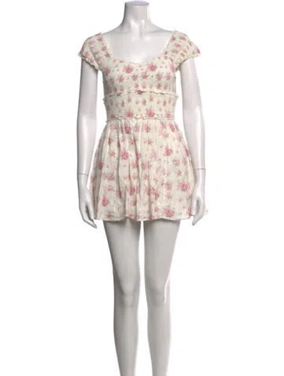 Pre-owned Loveshackfancy Floral Print Mini Dress In Neutrals