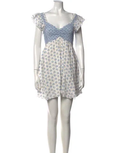 Pre-owned Loveshackfancy Floral Print Mini Dress In Neutrals