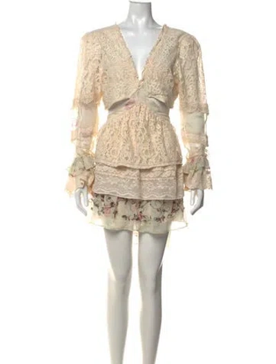 Pre-owned Loveshackfancy Floral Print Mini Dress In Neutrals