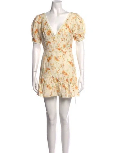 Pre-owned Loveshackfancy Floral Print Mini Dress In Neutrals