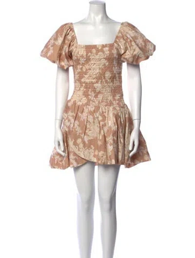 Pre-owned Loveshackfancy Floral Print Mini Dress In Neutrals