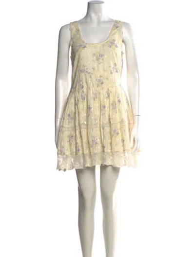 Pre-owned Loveshackfancy Floral Print Mini Dress In Neutrals