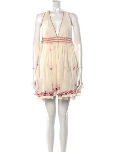 Pre-owned Loveshackfancy Floral Print Mini Dress In Neutrals