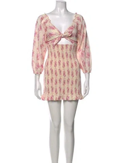 Pre-owned Loveshackfancy Floral Print Mini Dress In Neutrals