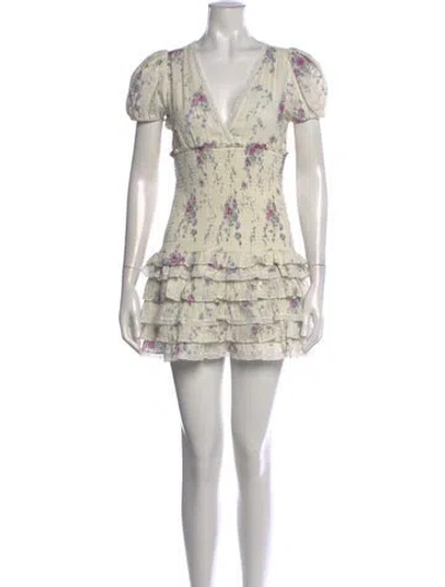 Pre-owned Loveshackfancy Floral Print Mini Dress In Neutrals