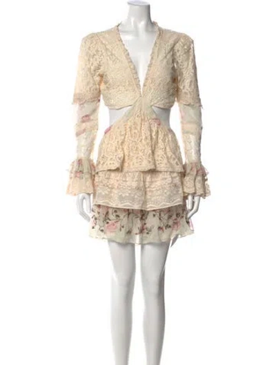 Pre-owned Loveshackfancy Floral Print Mini Dress In Neutrals
