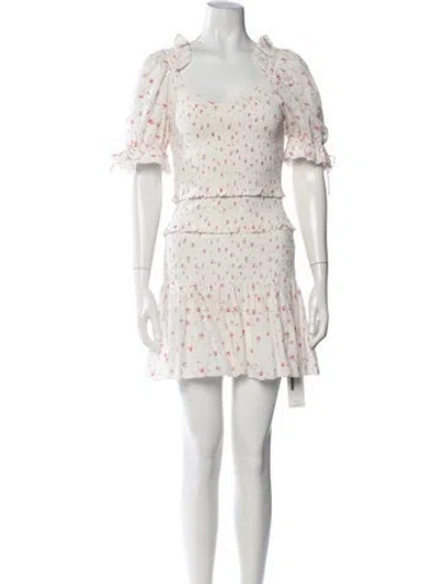 Pre-owned Loveshackfancy Floral Print Mini Dress In Neutrals