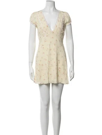 Pre-owned Loveshackfancy Floral Print Mini Dress In Neutrals
