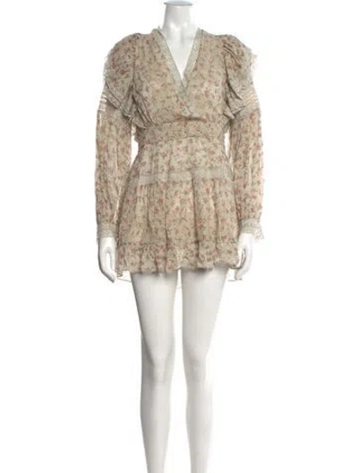 Pre-owned Loveshackfancy Floral Print Mini Dress In Neutrals