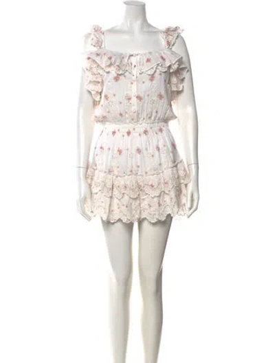 Pre-owned Loveshackfancy Floral Print Mini Dress In Neutrals