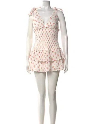 Pre-owned Loveshackfancy Floral Print Mini Dress In Neutrals