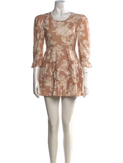 Pre-owned Loveshackfancy Floral Print Mini Dress In Neutrals