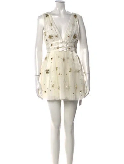 Pre-owned Loveshackfancy Floral Print Mini Dress In Neutrals