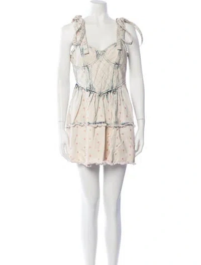 Pre-owned Loveshackfancy Floral Print Mini Dress In Neutrals